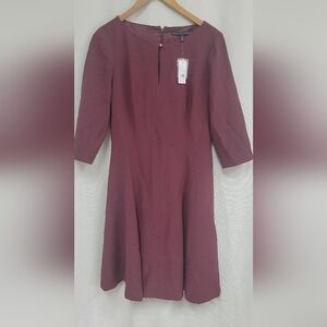 White House Black Market Purple A-Line Dress 3/4 Sleeve Bateau Neckline